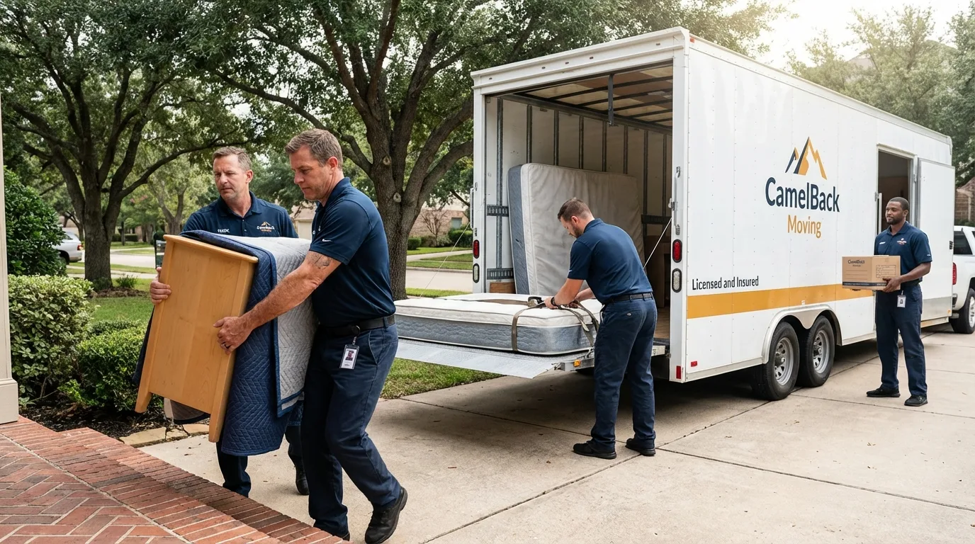 Crew loading residential truck for cross-state move from Redfield, SD